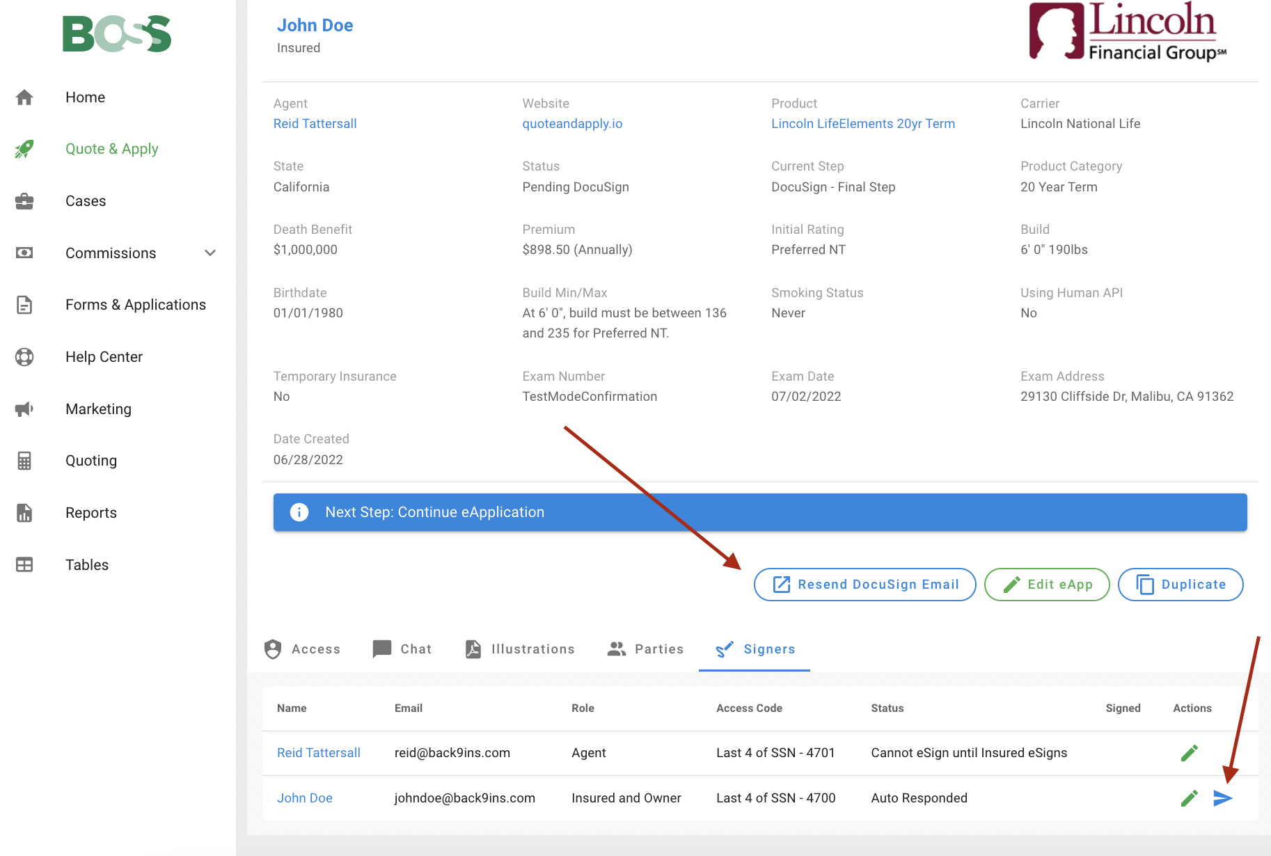 How To Resend The Quote Apply DocuSign Email BackNine Insurance And