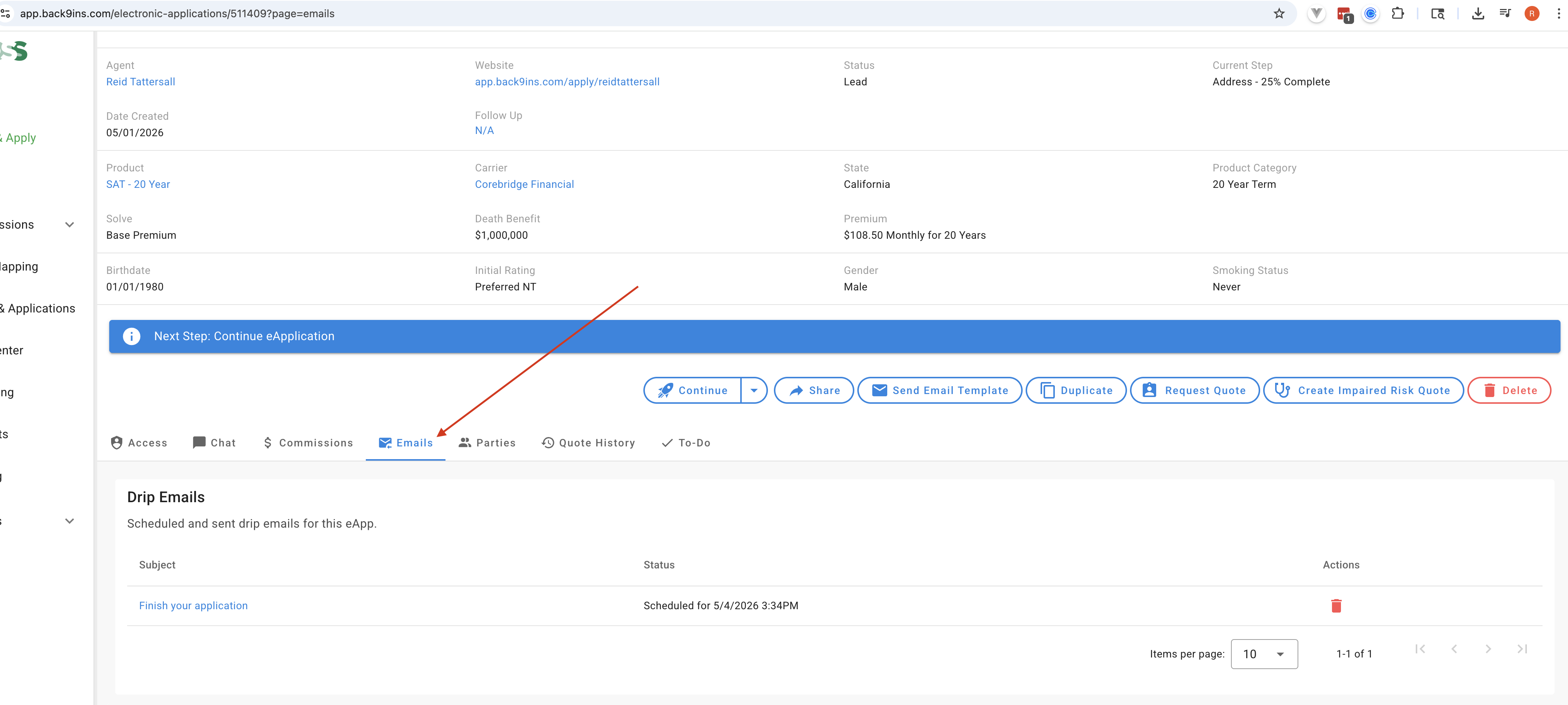 Email tab