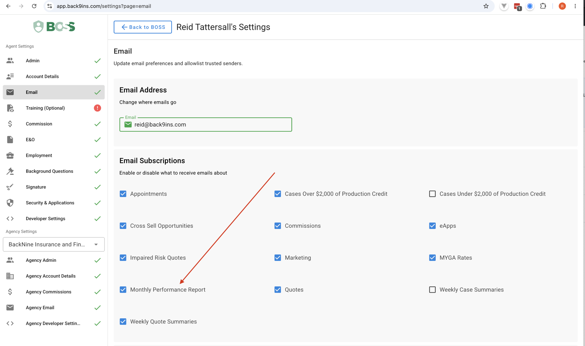Email setting